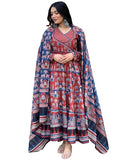Anni Designer Women'S Rayon Viscose Printed Anarkali Kurta With Pant & Dupatta (Svr Blue-Vks01_Xl_Blue_X-Large),Blue,XL