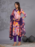 Anni Designer Women'S Rayon Blend Printed Straight Kurta With Pant & Dupatta (Khissu Violet_L_Violet_Large),Violet,L,Rayon Blend,Regular,Dupatta