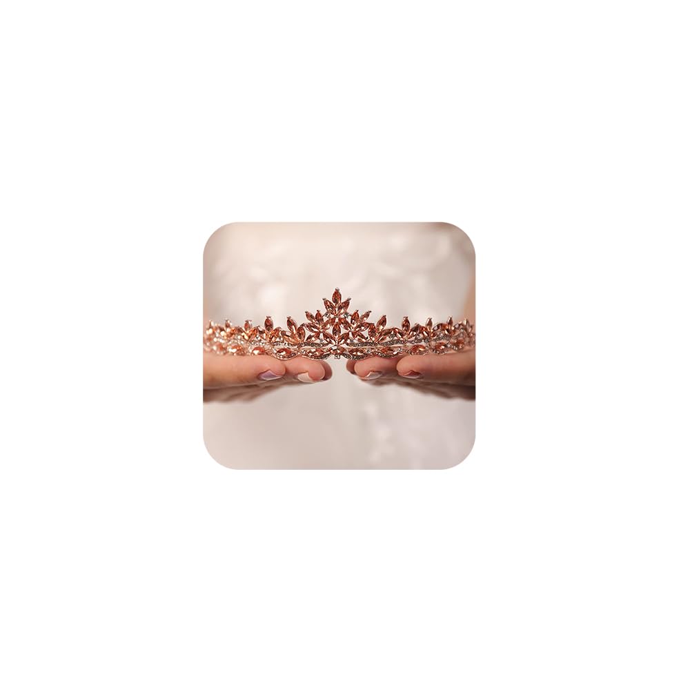 Wekicici Rhinestone Green Crystal Leaves Tiara Queen Princess Crown for Women Wedding Headband Costume Accessories for Pageants 