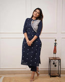 Fabnex Kurta Set For Women | Women Embroidered Kurta Set | Women Kurta Sets Kurtis | Women Kurta Pant Set (K-34-38) (L, Blue)