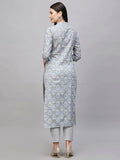 Anni Designer Women'S Cotton Blend Straight Printed Kurta With Pant (Babita Grey-Nw_S_Grey_Small),Grey,S,Cotton Blend,Babita Grey-NW_1468,