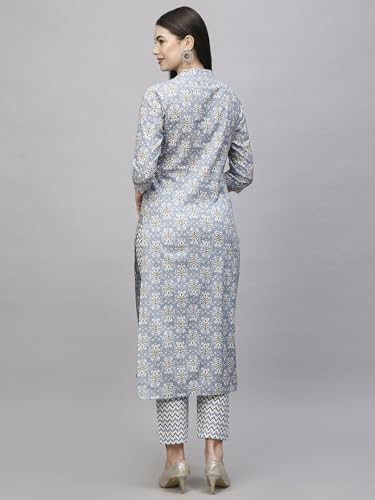 Anni Designer Women'S Cotton Blend Straight Printed Kurta With Pant (Babita Grey_Xl_Grey_X-Large),Grey,XL,Cotton Blend,Babita_1423,Kurta