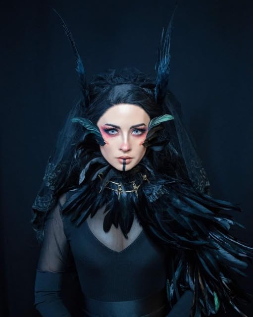 HOMELEX Black Witch Feather Collar Crow Shawl Costume Halloween Swan Wings Accessories Cape for Women