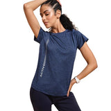 Enamor Dry Fit Antimicrobial Crew Neck Workout Tee For Women With Reflective Graphic(A309_Navy Melange - Active Reflective_S)