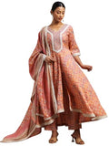 Libas Women's Silk Blend Printed Kurta Set (36696O_Peach