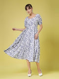 Oomph! Women'S Western & Fusion Wear Printed Crepe Dress For Women Puffed Sleeve Multicolor - Md991,Slate GreyApparel,M
