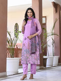 Anni Designer Women'S Cotton Blend Printed Straight Kurta With Pant & Dupatta (Rml Purple_S_Purple_Small),Purple,S,Cotton Blend,Regular,
