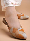 Women'S Ethnic Slip-On Mules Embroidered Flat Shoes With Low Heel Stylish & Comfortable Casual Footwear Orange Eu41,Orange,8,B0DK79944Z