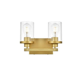 Living District Saanvi 2-Light Iron & Glass Bath Sconce In Brass/Clear