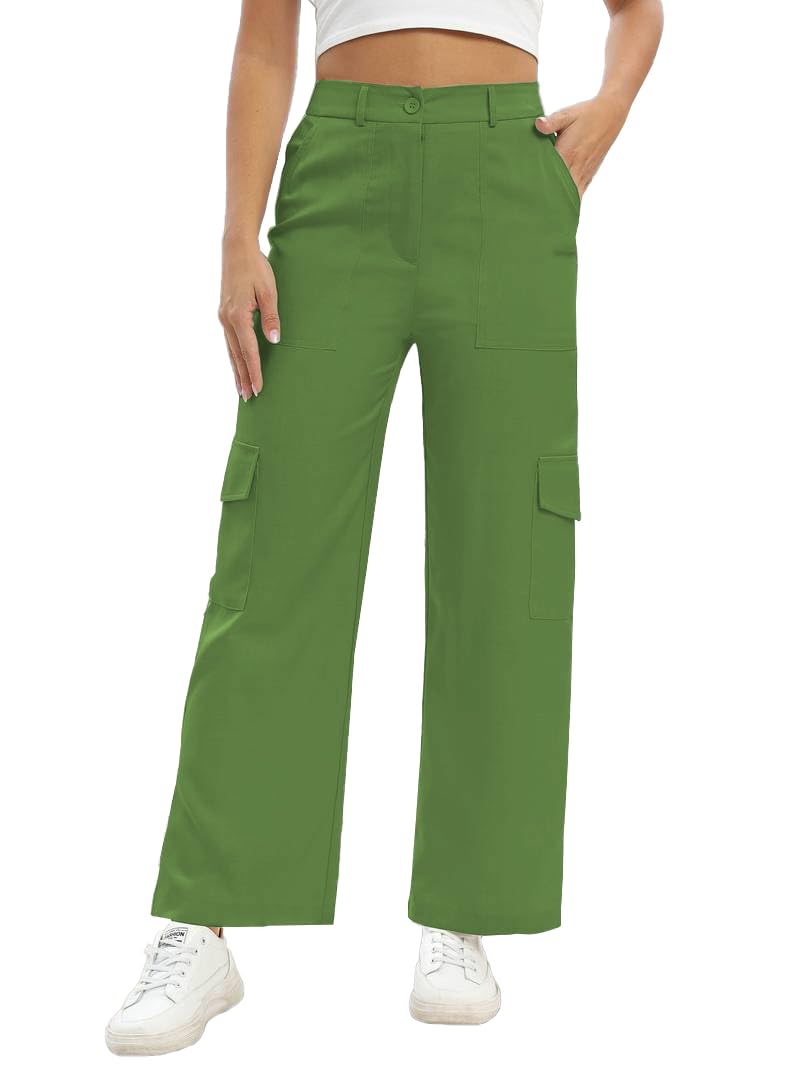 Toplot Cotton Multi-Pocket Cargo Pant For Women (Straight-Cargo-5191-Green-30),Green,30,B0D5VG1TSM