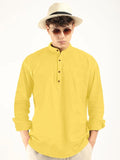 Royalscout Men'S Cotton Polyester Blend Solid Regular Fit Full Sleeve Short Kurta Yellow Yellow S Jm_Button_Yellow_S