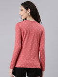 Enamor Women'S Geometric Slim Fit T-Shirt (E257_Mineral Red-Dandelion Aop,Mineral Red-DandelioApparel,S