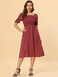 Toplot Dresses For Women Knee Length With Floral Print(Dress-5107-Maroon-M),Maroon,,B0C4DJVVT4