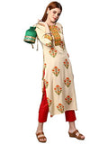 Gosriki Women'S Cotton Blend Traditional Straight Printed Kurta And Pant Set (Amd 21-Cream_M-Gs_Cream_Medium),Cream,,B0BNXNQHBL