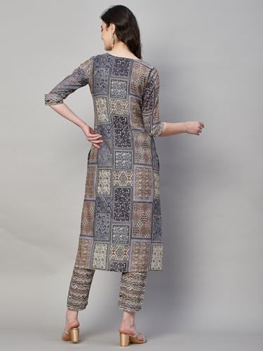Gosriki Women'S Cotton Blend Straight Printed Kurta With Pant (Annu Grey-Gs_M_Grey_Medium),Grey,,B0CQPGV69S