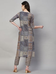 Gosriki Women'S Cotton Blend Straight Printed Kurta With Pant (Annu Grey-Gs_M_Grey_Medium),Grey,,B0CQPGV69S