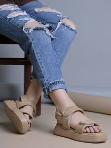 Shoetopia Smart Casual Beige Sporty Sandals For Women & Girls /Eu38,Beige,5,B0FF3FL5FC