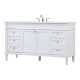Elegant Decor Indoor Modern Under Sink Bathroom Fixtures Storage Organizer Cabinet 60 Inch Single Bathroom Vanity - White