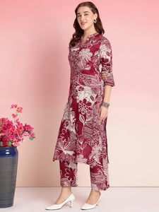 Gosriki Women'S Rayon Blend Straight Printed Kurta With Pant (Tomsk Maroon-Gs_Xxl_Maroon_Xx-Large),Maroon,2,B0DRNN1WQS