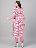 Anni Designer Women'S Cotton Blend Printed Straight Kurta With Pant (Pustak Baby Pink_L_Black_Large),Baby Pink,L,Cotton Blend,Pustak-85415,
