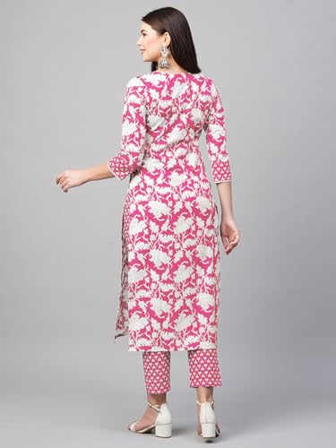 Anni Designer Women'S Cotton Blend Printed Straight Kurta With Pant (Pustak Baby Pink_S_Black_Small),Baby Pink,S,Cotton Blend,Pustak-85415,