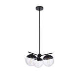 Living District Indoor Modern Home Decorative Bright Ceiling Eclipse 3 Lights Black Pendant With Clear Glass