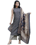 Gosriki Women'S Rayon Blend Straight Printed Kurta With Pant & Dupatta (Canasi Blue-Gs_L_Blue_Large),Blue,,B0DBM1821G