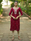 Libas Women'S Silk Embroidered Straight Kurtas (58141O_Maroon