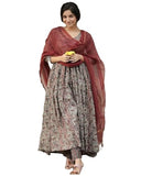 Gosriki Women'S Rayon Blend Anarkali Printed Kurta With Pant & Dupatta (Madipakam Maroon-Gs_Xl_Maroon_X-Large),Maroon,,B0DFCHYWZV