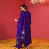 Anni Designer Women'S Rayon Blend Anarkali Solid Kurta With Pant & Dupatta (Jaynti Begani_S_Begani_Small),Begani,S,Rayon Blend,Anarkali,