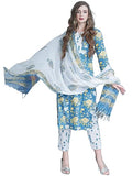 Anni Designer Women'S Cotton Blend Straight Kurta With Pant & Dupatta (Rahi Blue Medium),Blue,M