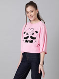 Kotty Women'S Cotton Blend Printed Oversized T-Shirts,Pastel PinkApparel,M