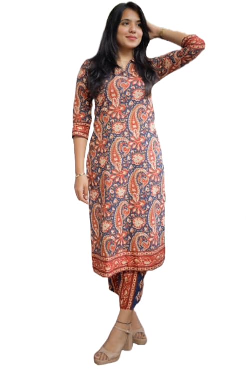 Anni Designer Women'S Rayon Blend Straight Printed Kurta With Pant (Nishu Red_L_Red_Large),Red,L
