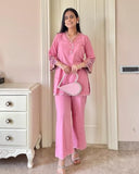 Anni Designer Women'S Cotton Blend Embroidered Ethnic Co-Ord Set (Anjeer Pink_L_Pink_Large),Pink,L,Cotton Blend,Regular,Kurta