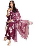 Gosriki Women'S Rayon Viscose Anarkali Printed Kurta With Pant & Dupatta (Jasiwal Wine-Vks02-Gs_S_Wine_Small),Wine,,B0DT794CGG