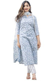 Anni Designer Women'S Rayon Viscose Straight Printed Kurta With Pant & Dupatta (Dacoit Grey_Xxl_Grey_Xx-Large),Grey,2XL