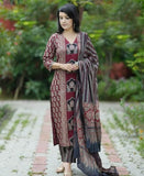 Anni Designer Women'S Rayon Viscose Printed Straight Kurta With Pant & Dupatta (Sarangpur Maroon_L_Maroon_Large),Maroon,L,Rayon,Casual,