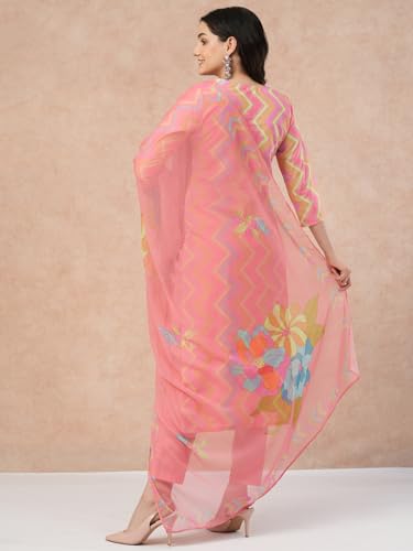 Anni Designer Women'S Rayon Blend Straight Printed Kurta With Pant & Dupatta (Zaggu Pink_S_Pink_Small),Pink,S,Rayon Blend,Regular,