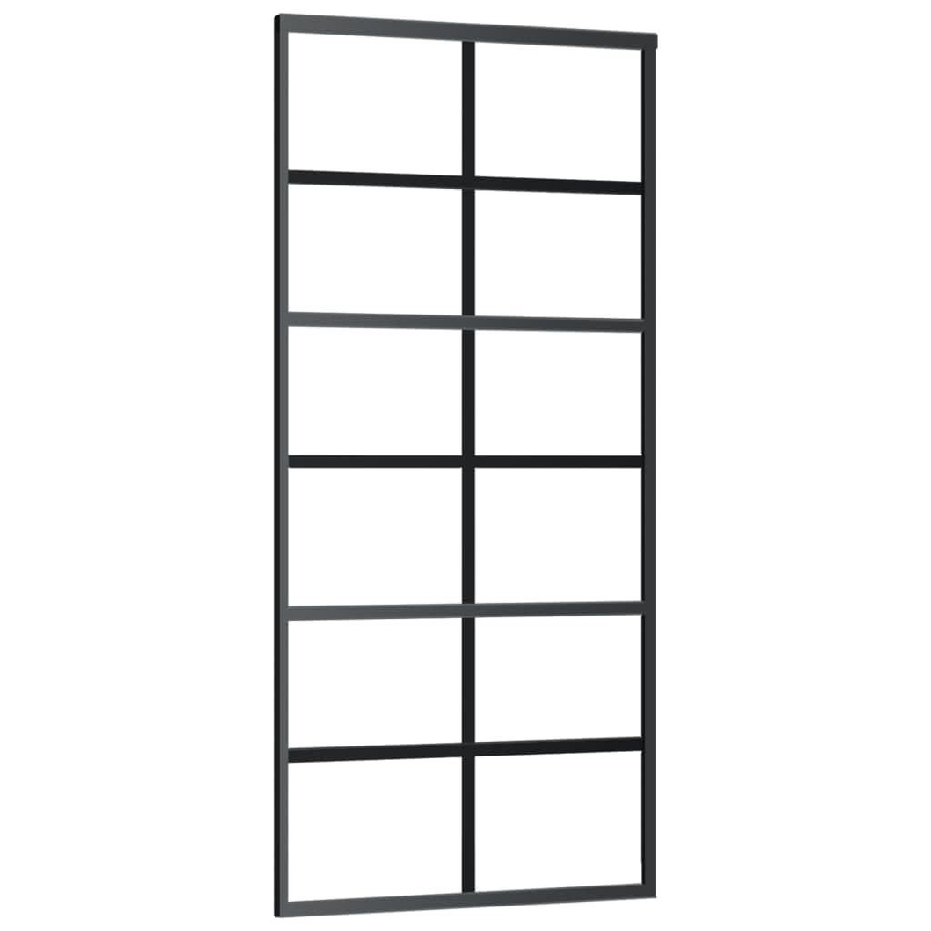 Vidaxl Sliding Door- Esg Glass And Aluminum- Black, 35.4'X80.7' Size, Modern Translucent Design, Silent Soft Stop Mechanism, Easy Assembly, Mounting Accessories Included