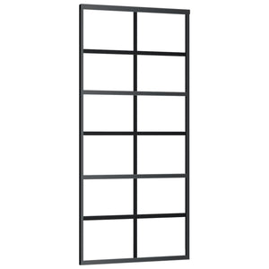 Vidaxl Sliding Door- Esg Glass And Aluminum- Black, 35.4'X80.7' Size, Modern Translucent Design, Silent Soft Stop Mechanism, Easy Assembly, Mounting Accessories Included