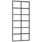 Vidaxl Sliding Door- Esg Glass And Aluminum- Black, 35.4'X80.7' Size, Modern Translucent Design, Silent Soft Stop Mechanism, Easy Assembly, Mounting Accessories Included