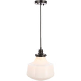 Living District Lyle 1-Light Metal Pendant In Black And Frosted White Glass