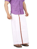 Prakasam Cotton White With Maroon Border Single Dhoti For Men (1.28X2.00 Mtrs)