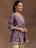 Libas Womens Printed Silk Blend A-Line Kurti For Women Purple M
