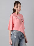 Kotty Women'S Cotton Blend Printed Oversized T-Shirts,Peach PinkApparel,L