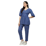 Stylum Women S Self Woven Kantha Cotton Cord Set (Bluekathacord40_Blue, L)