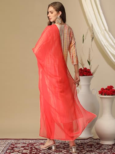 Anni Designer Women'S Rayon Blend Straight Printed Kurta With Pant & Dupatta (Tiedye Red-Nw_Xxl_Red_Xx-Large),Red,2XL,Rayon Blend,Regular,Kurta, Scarf