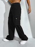 Kotty Women'S Solid High Rise Relaxed Fit Cargo Jeans(Black,28)