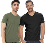 Adro Men'S V Neck Combo Plain Cotton T-Shirts_Vcm2-Pln-Bl-Ol-S Black, Olive