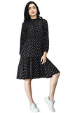 Leriya Fashion Women'S Dote Printed Mesh High Round Collar Neck Tunic Western Dress (Lf-Wd-1010-S) Black